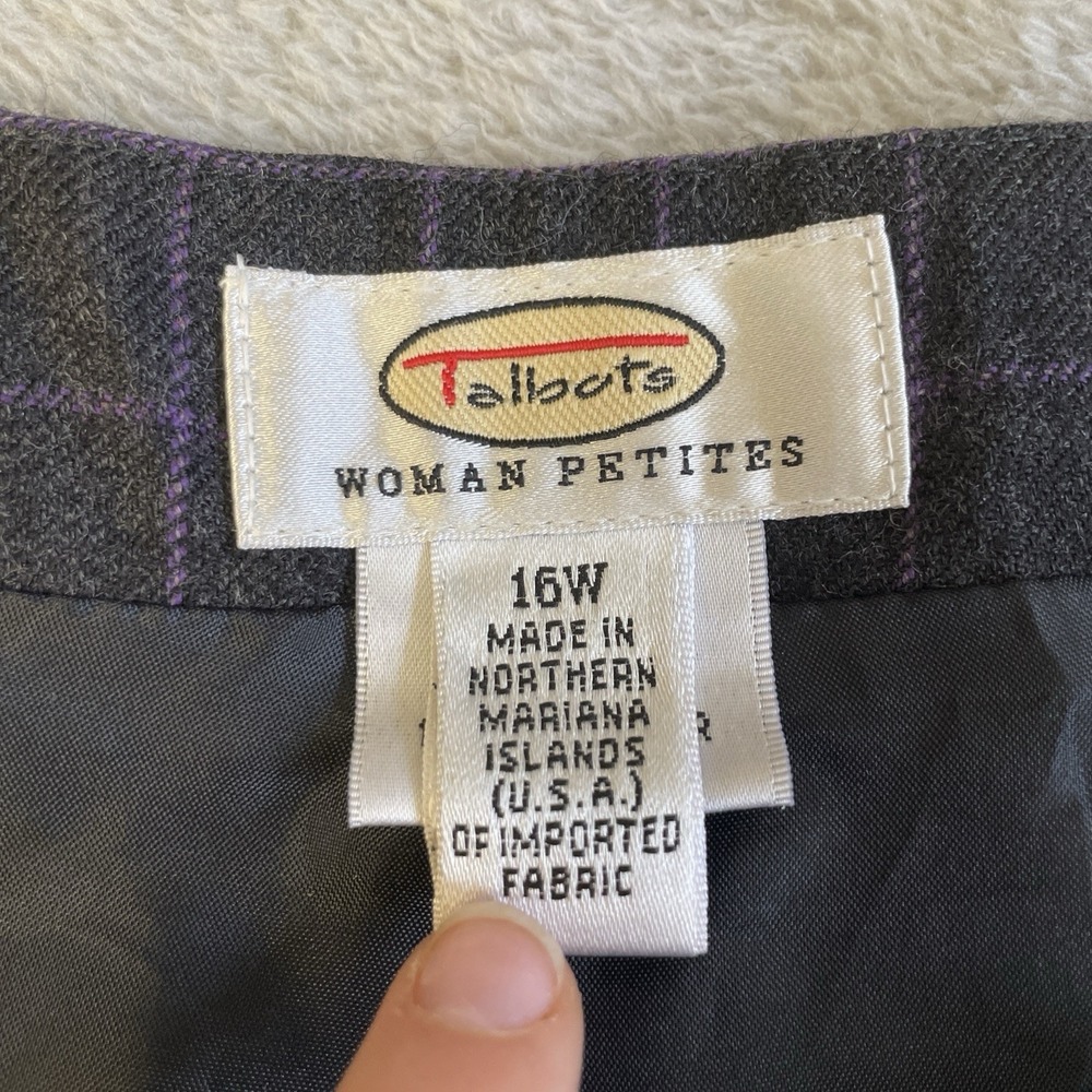 Talbots Petites Womens Dress Pants Charcoal Purple Plaid 100% Wool Lined 16W - Picture 2 of 12